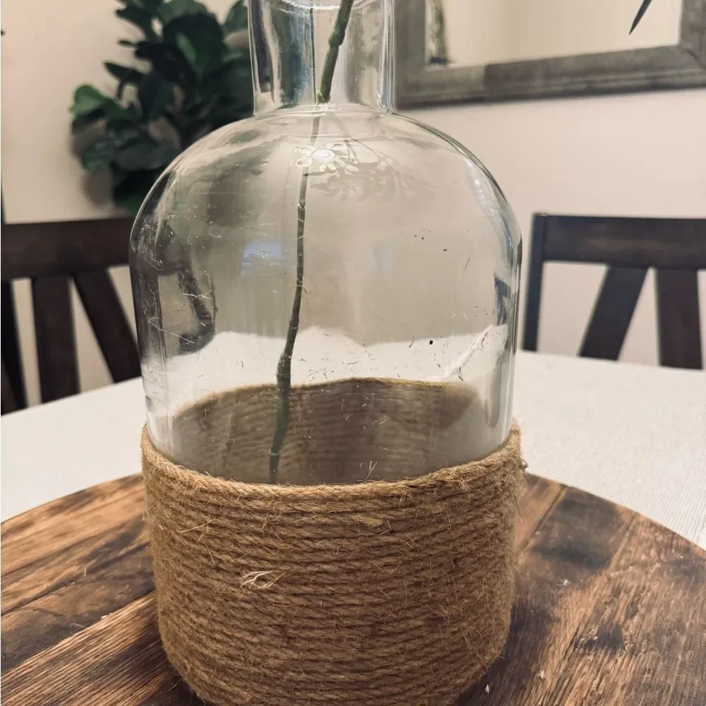 Large Coastal Farmhouse Twine Glass Vase